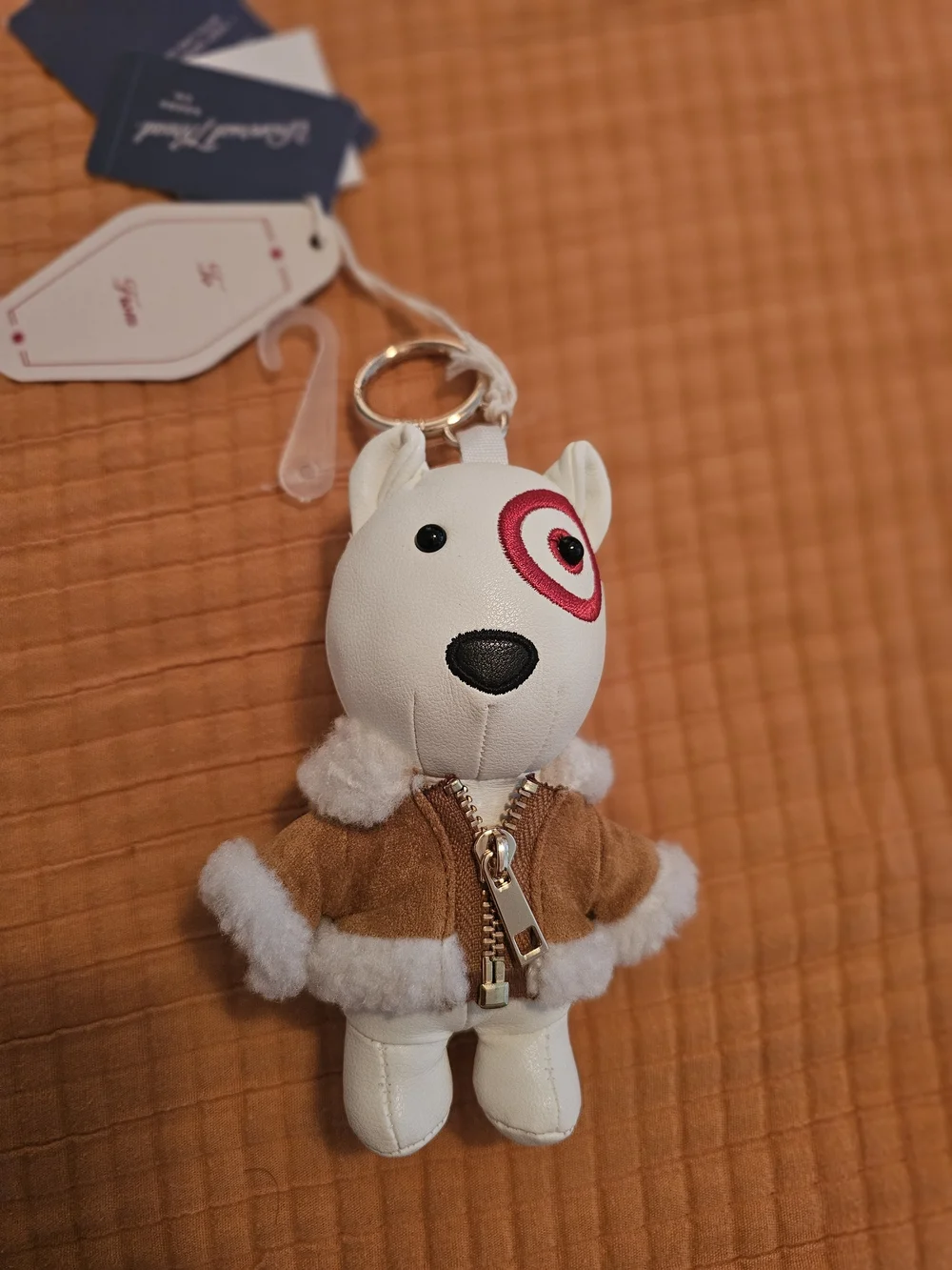 Universal Thread White Dog Keychain with Brown Faux-Suede Jacket